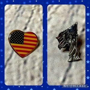 Pair of patriotic pins for lapel, hat, tie tack USA heart - Lady Liberty